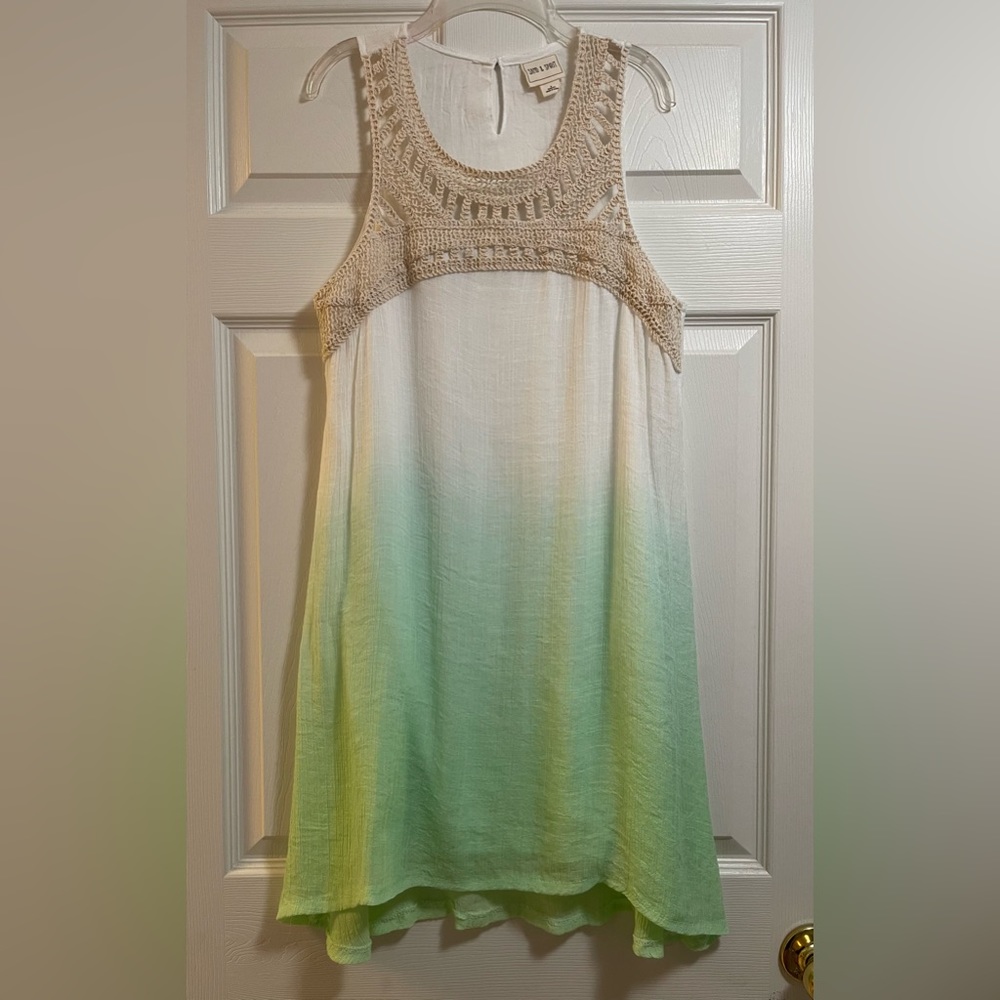 SAND & SPIRIT Women’s Crochet Cream, Off White and Green Ombre Design Dress Sz S